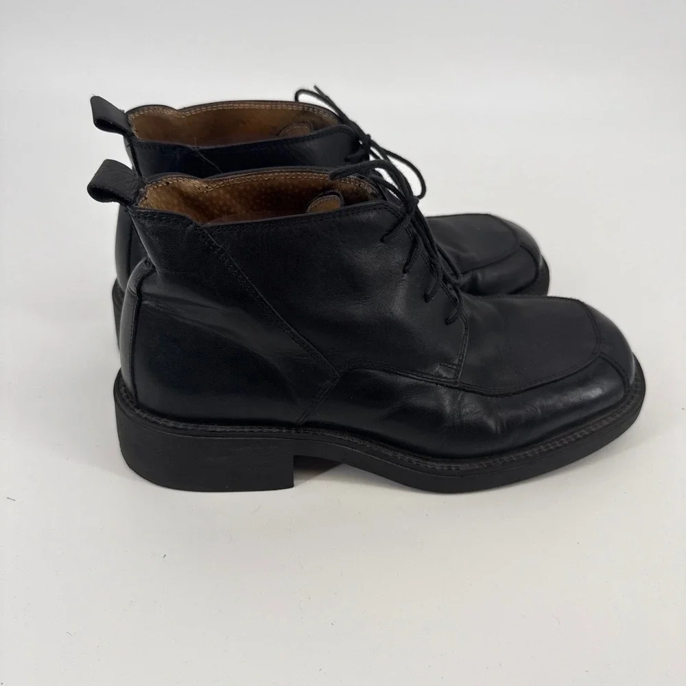 Vintage Skechers Collection Square Toe Boot 10 Black Leather Made in Italy Y2K